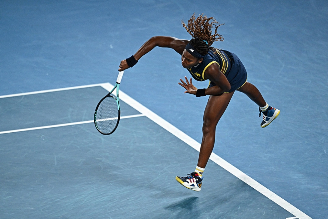 Coco Gauff serving at Australian Open 2024
