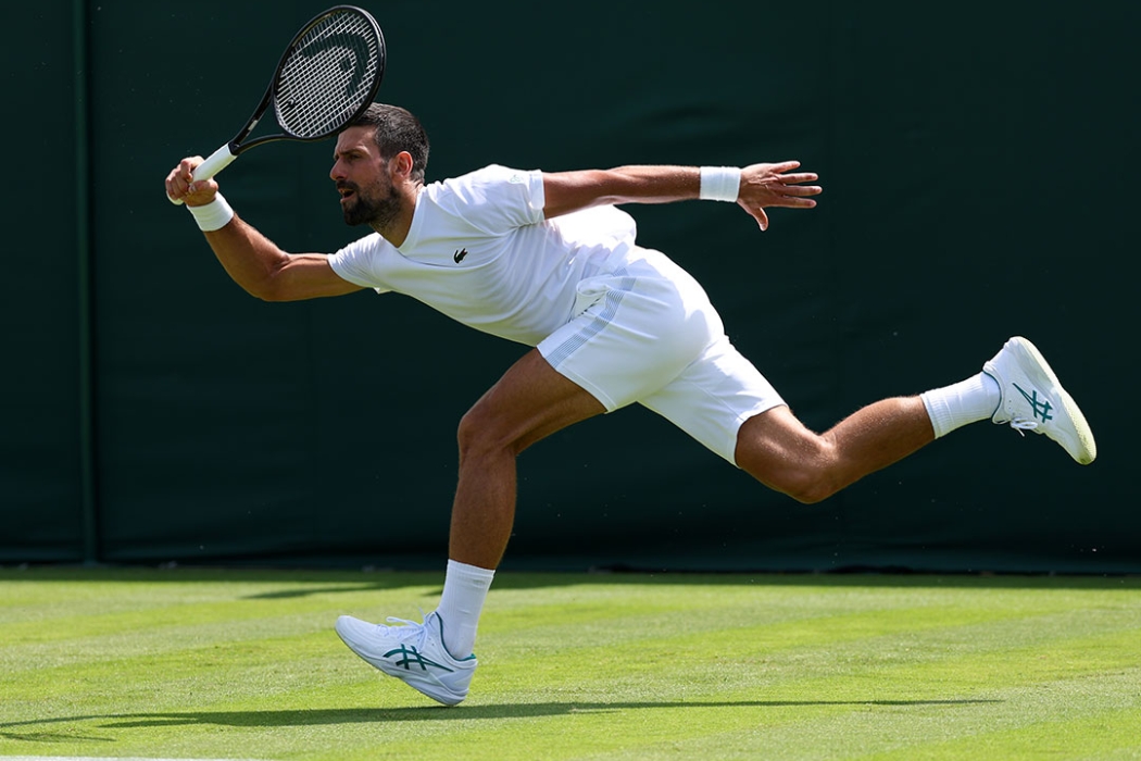 Novak Djokovic practises ahead of the 2025 Wimbledon championships