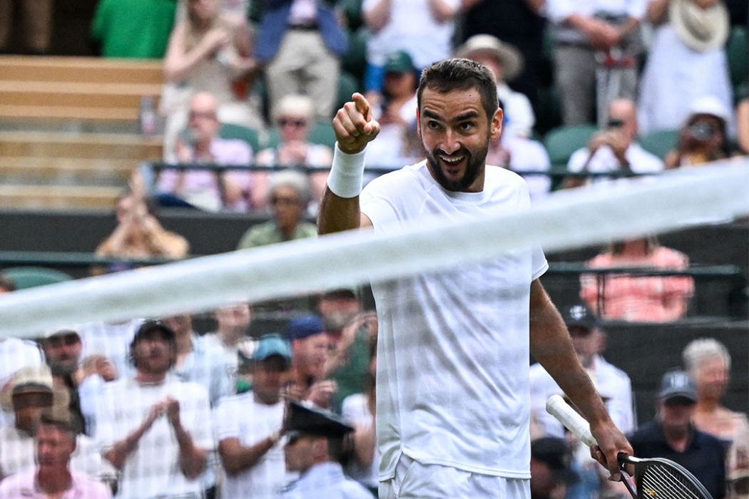 Marin Cilic celebrates his second-round win over fourth seed Jack Draper at Wimbledon